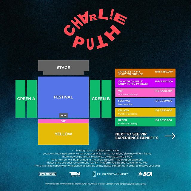 Seat Plan dan Harga Tiket Konser Charlie Puth 2023